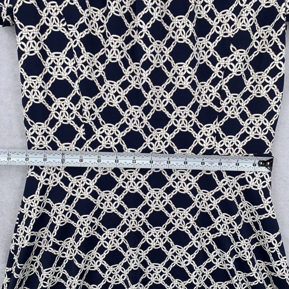 Talbots Jersey Navy White Chainlink Print Short Sleeve Fit and Flare Dress Small - Picture 7 of 8